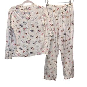 Anne Lewin Chocolate Lovers Pajama Set Button Down Long Sleeve Pure Cotton